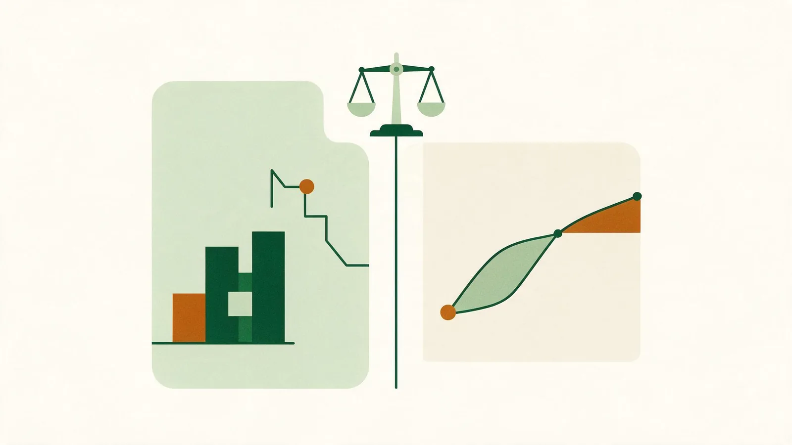 Two panels side by side under a balance scale, comparing the NerdWallet tax calculator against ours
