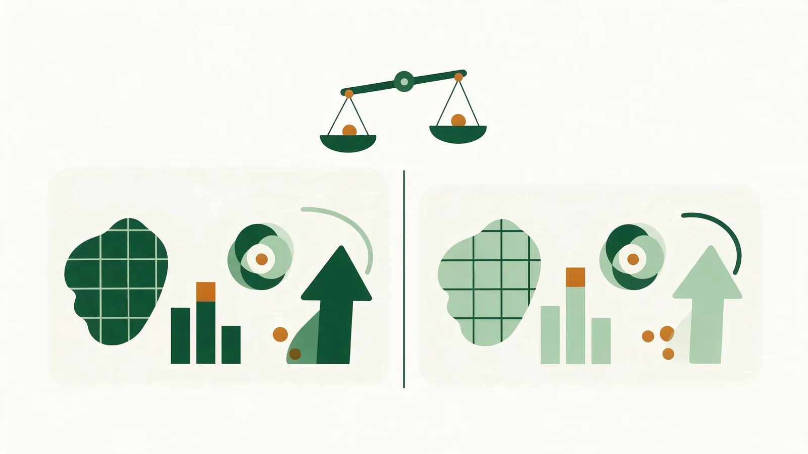 Two panels side by side under a balance scale, comparing the SmartAsset tax calculator against ours